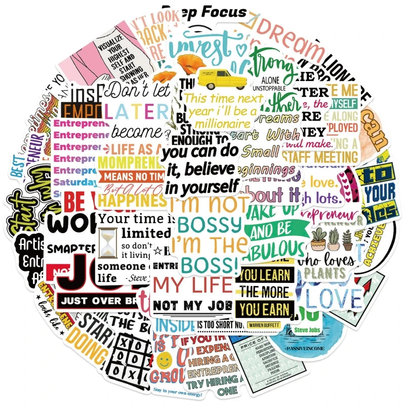 50pcs Waterproof Vinyl Decorative Stickers Entrepreneur Quotes for Water Bottles Laptop Luggage Cup Computer Mobile Phone