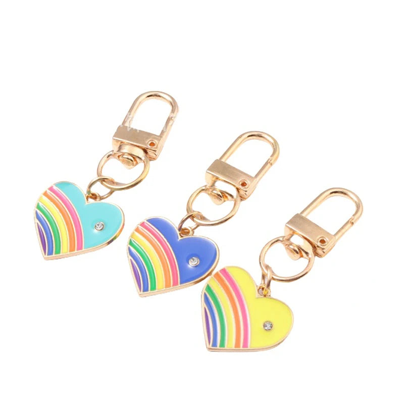 Colorful Alloy Enamel Heart Rainbow Evil Eye Key Chain for Girls Women Handbag Wallet Phone Pendant Ornaments Keyrings Gifts
