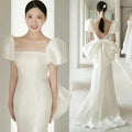 Simple Slim Fishtail Wedding Dress Courtly Style Bride Brigade Shot Satin Evening Dress Exquisite Small Train Dress Female