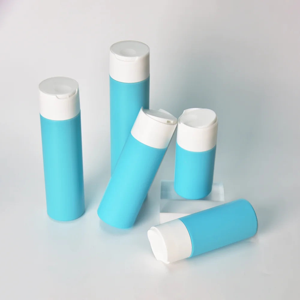 Custom Logo Cylinder Disc Top Cap HDPE Plastic Shampoo Bottle Cosmetics Packaging Face Cream Facial Cleanser Shower Gel Bottle