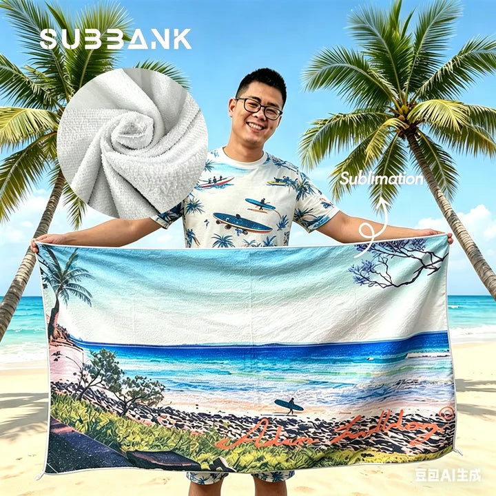 Subbank Sublimation Beach Towel Wholesale Beach Polyester White Blanks Printing Sublimation Bath Towel