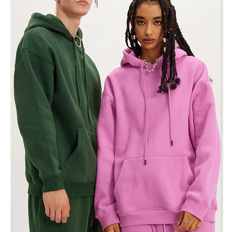 Autumn and Winter Hoodie Lovers Wear Multi-color Sports Casual Jacket 450g Velvet and Thick Solid Color Hoodie