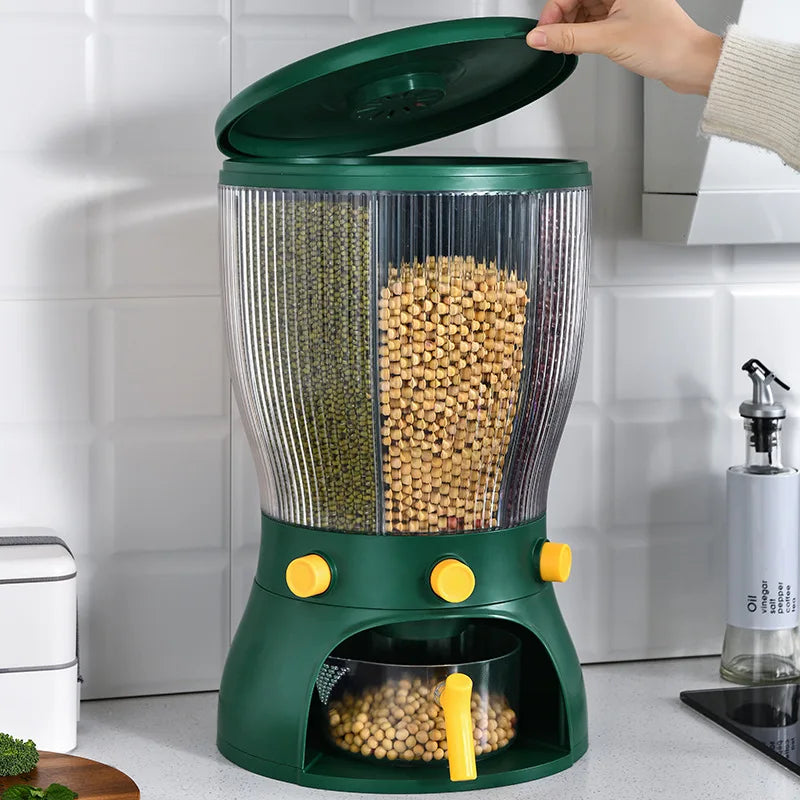 Factory Wholesale Folding 6-Grid Rotating PP+PET Dry Food Cereal Dispenser Storage Container