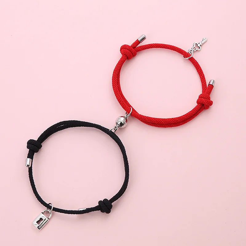 Custom Magnetic Key and Lock Alloy Bracelet for Couple 2pcs/set KIB048
