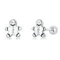 Authentic 925 Sterling Silver Fine Stud Earrings Gingerbread Man Ear Studs Christmas Gift for Women Xmas Jewelry-SCE1315