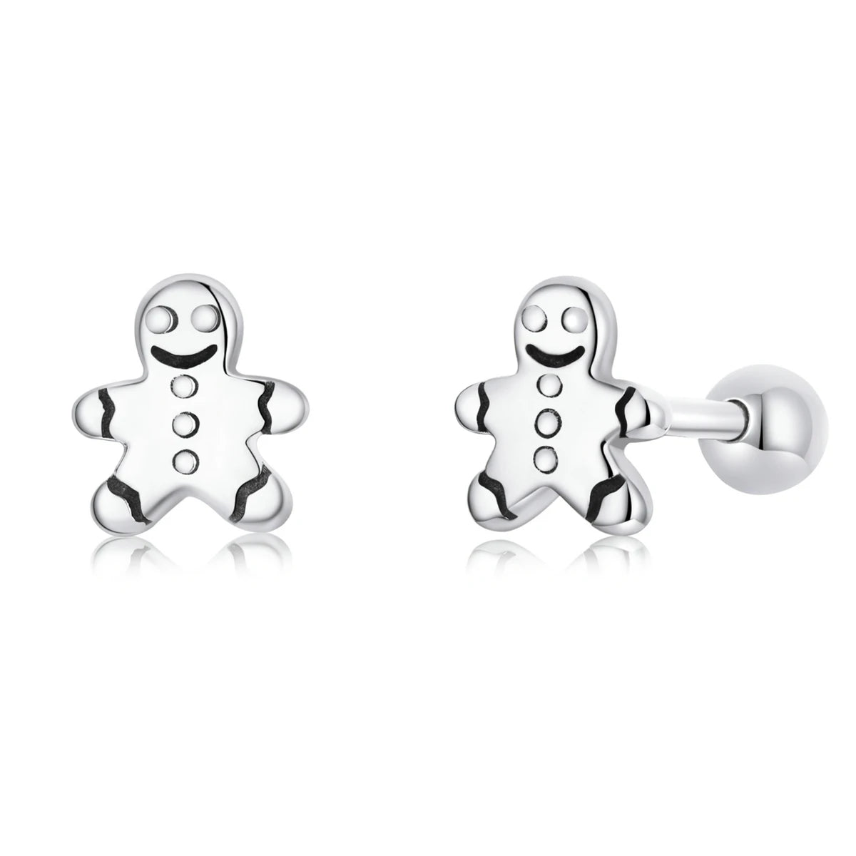 Authentic 925 Sterling Silver Fine Stud Earrings Gingerbread Man Ear Studs Christmas Gift for Women Xmas Jewelry-SCE1315