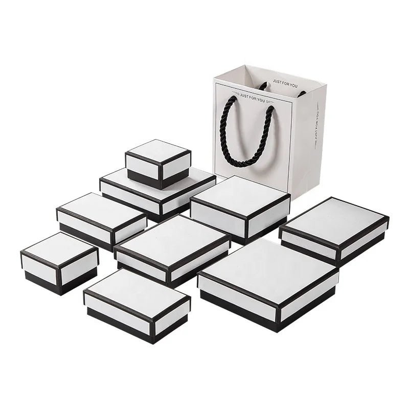 Manufacturers Spot Small Fragrance Earrings Box White Black Border Heaven and Earth Cover Jewelry Box Necklace Jewelry Packaging