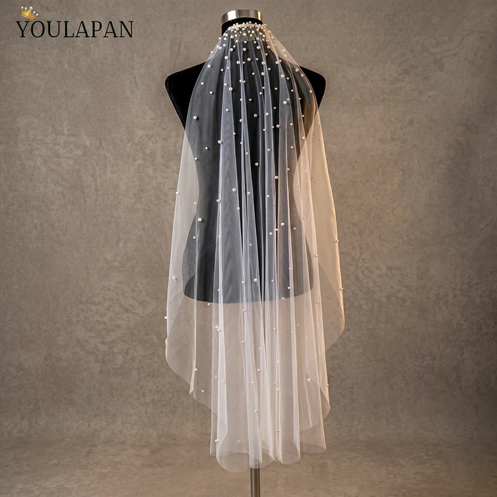 YouLaPan V180 the Factory Manufactures Best-selling Veil Soft Yarn Pearl Lace Bridal Veil Pearl 3M Cathedral Wedding Veil
