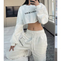 Sr_429 Custom Logo Embroidered Crop Top for Girls Long Sleeve Streetwear Crewneck Cropped Sweatshirt Woman