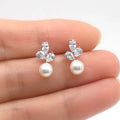S925 Silver and Brass Zirconia Pearl Stud Earrings for Women