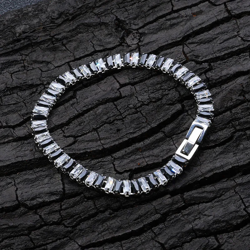 VEROMCA Wholesale Black White Zircon Tennis Chain Necklace Set for Men Diamond Bracelet Fashion Chain Link Bracelets