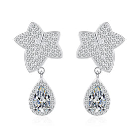 Fashionable Fine Jewelry PT950 Earrings for Women with 925 Sterling Silver Maple Leaf Shape and Moissanite Diamond Design