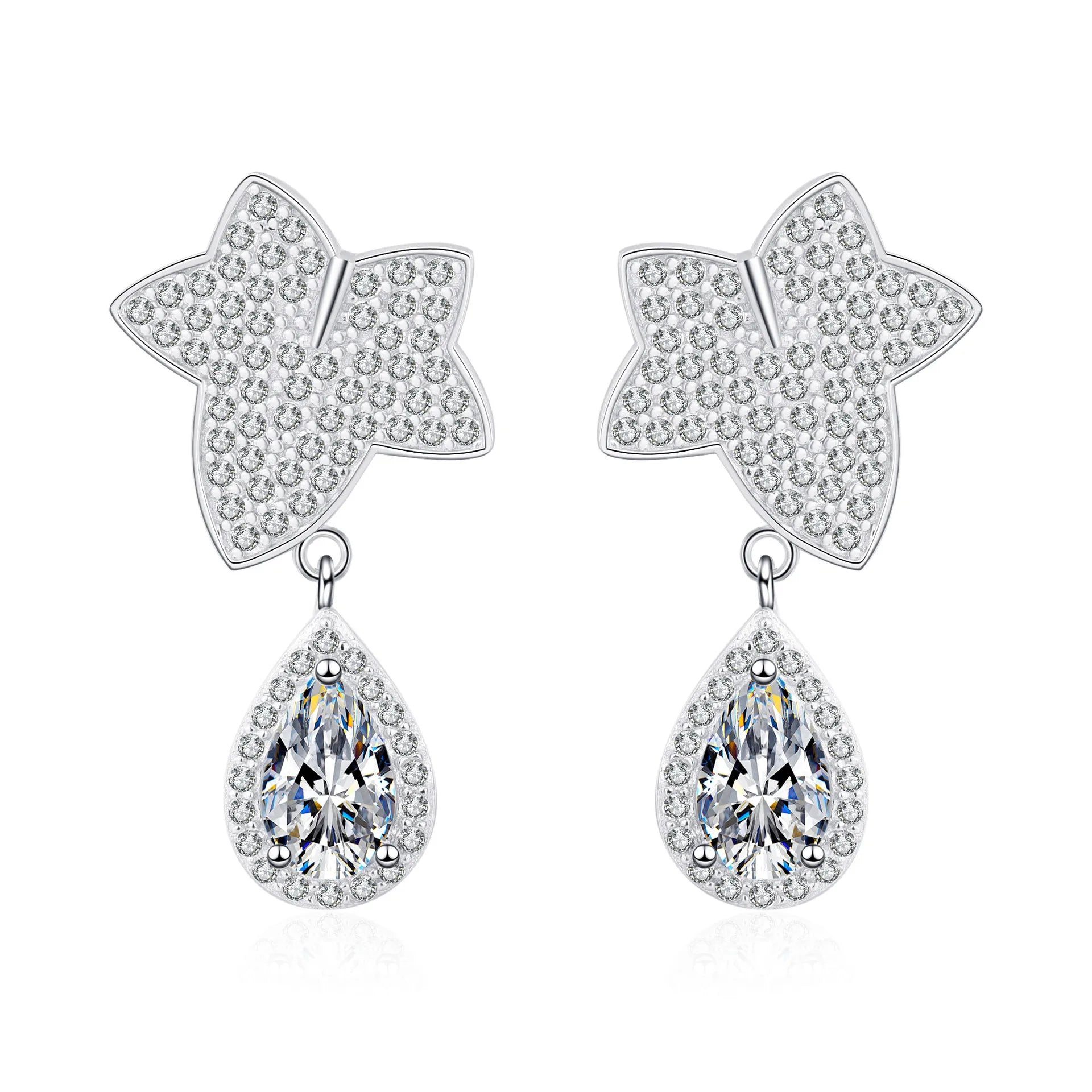 Fashionable Fine Jewelry PT950 Earrings for Women with 925 Sterling Silver Maple Leaf Shape and Moissanite Diamond Design