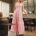 2024 Summer New Fashion Women's V-neck Suspender Lace Temperament Bohemian Holiday Party Long Dress
