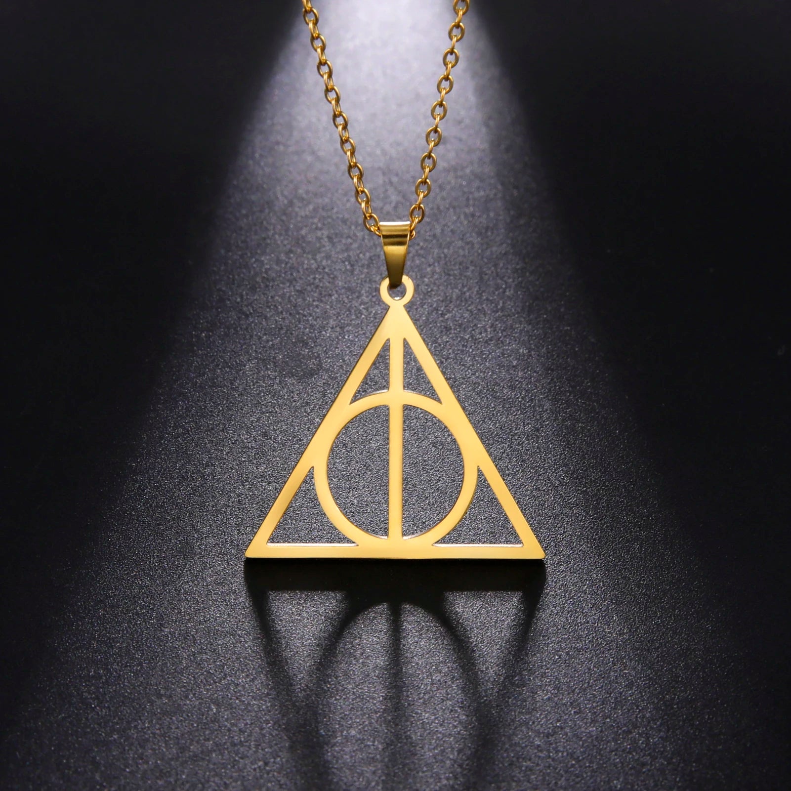 Stainless Steel Deathly Hallows Necklace Round Triangle Silver Color Pendants Necklaces Geometric Jewelry for Women Men