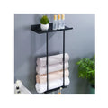 New Design Retractable Matt Black Iron Self Adhesive Bathroom Towel Rack & Storage Shelf