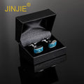 JIINJIE in Stock High Quality Rectangular Blue Color Shell Crystal Button Cover Cufflinks for Men Accessories