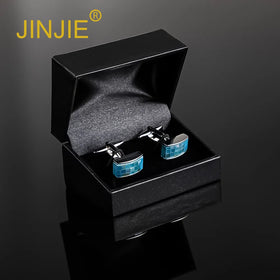 JIINJIE in Stock High Quality Rectangular Blue Color Shell Crystal Button Cover Cufflinks for Men Accessories