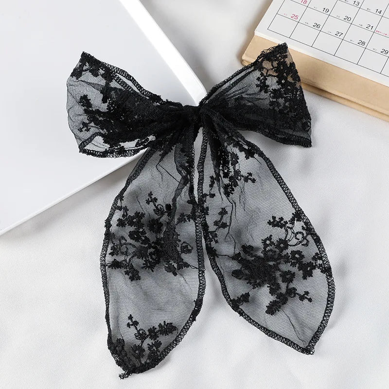 Large Bows Girls Hair Big Bow Clip Scarf French Barrette Long Silky Satin Ribbon Bowknot Women Accessories 10 Colors Metal