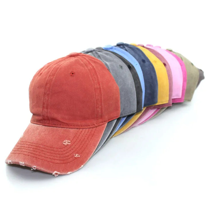 New Washed Hole Baseball Red Color Washed Distressed Dad Hat Old Broken Edge Soft Top Retro Black Distressed Dad Hat