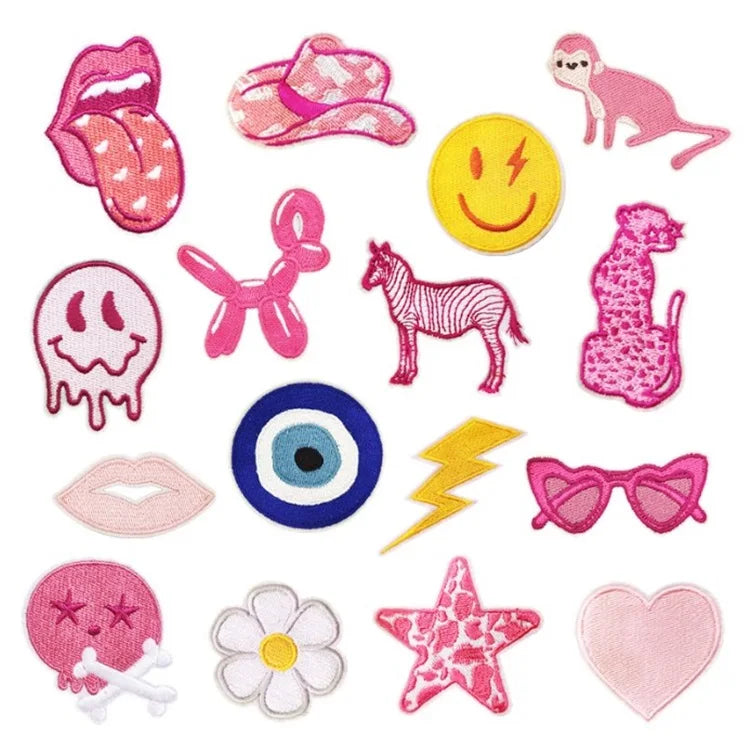 Wholesale Iron on Hot Cute Embroidery Decorative Accessories Pink Color Patches for Hat