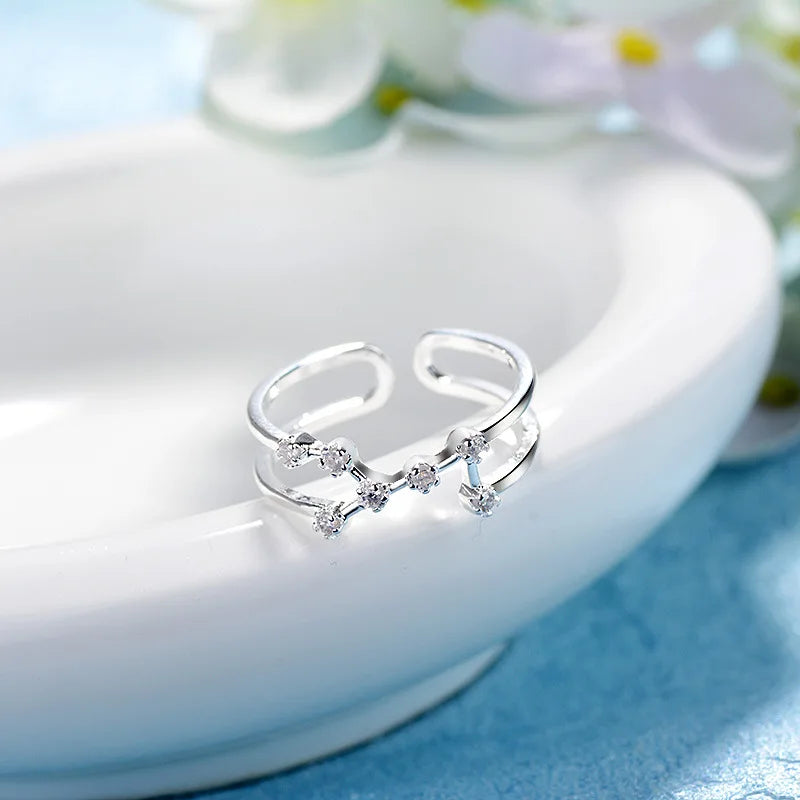 925 Silver Rhodium Plated Astrology Horoscope Rings Zodiac Signs Jewelry