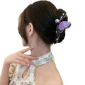 Embroidered Butterfly Vintage Hairpin Hairclaw for Women Elegant Full Rhinestone Diamond Shark Hair Claw Grab Clip