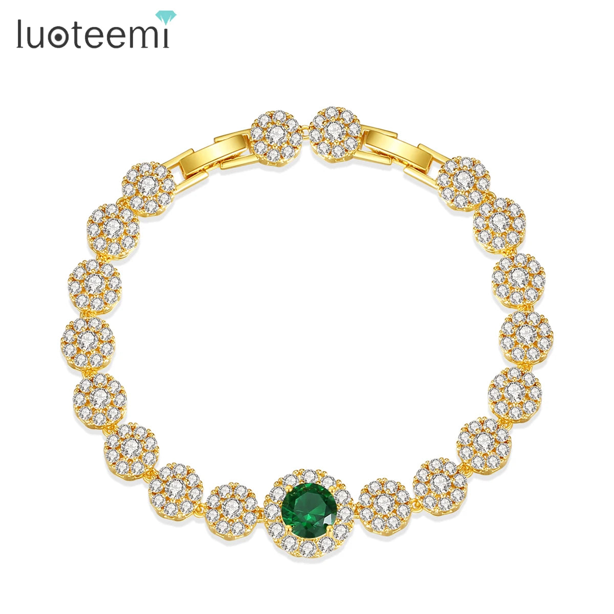 LUOTEEMI Charm Flower Cubic Zirconia Jewelry Designer Luxury Girl Braided Luxurious Flower Tennis Bracelet Woman