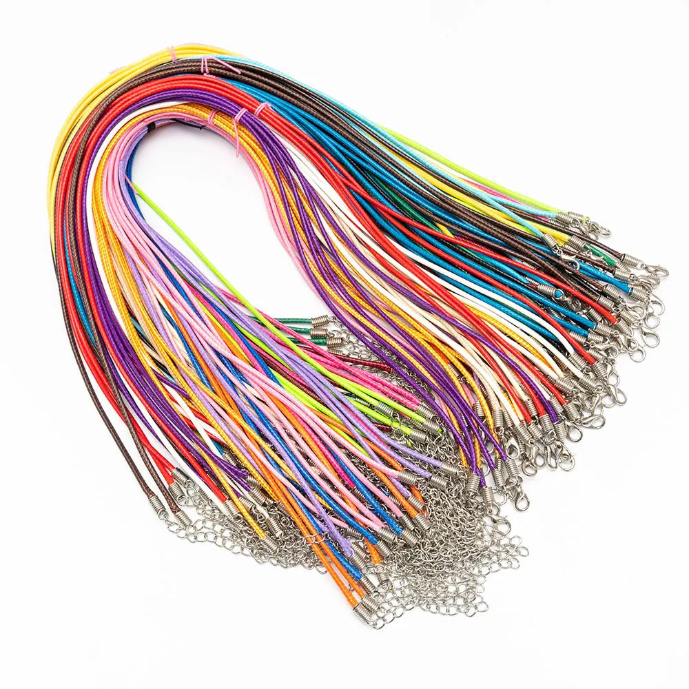 Rinhoo 100pcs 45cm Jewelry Cord Lobster Clasp Necklace Rope Waxed Leather Cord Necklace Lanyard Pendant Cords Bracelet Making