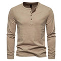 Men's Fashion Trend Solid Color Four Button Blouse Tops Casual Henry Long Sleeved T-shirts