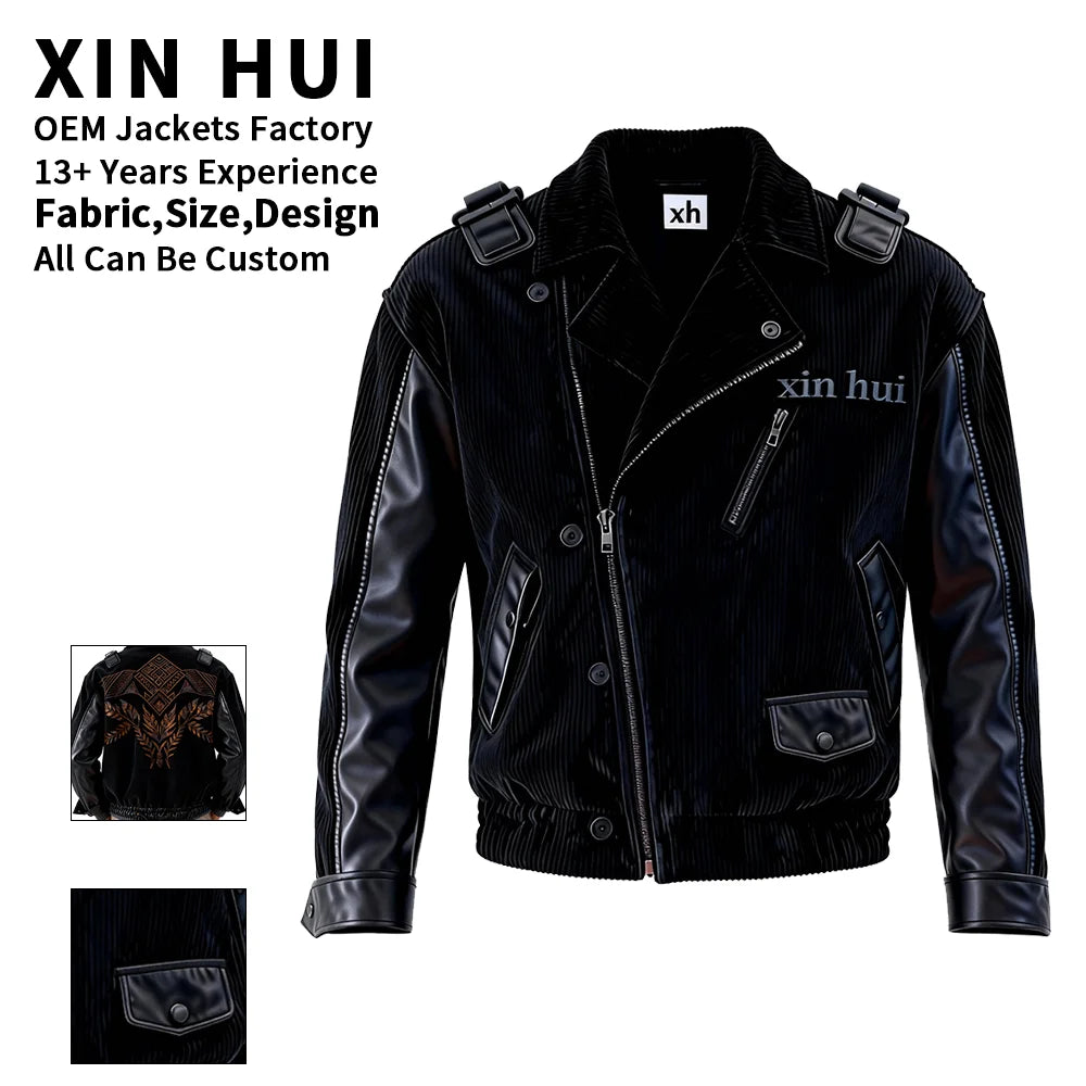 Casual Plus Size Oversized Korean Black Cotton Corduroy Streetwear Mens Custom Man Plus Size Men'S Jackets Fashion