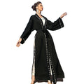 OEM/ODM Black Color Women Skirt Link Pearls Decoration Side Slit Free Size Dubai Muslim Women Dress Abaya