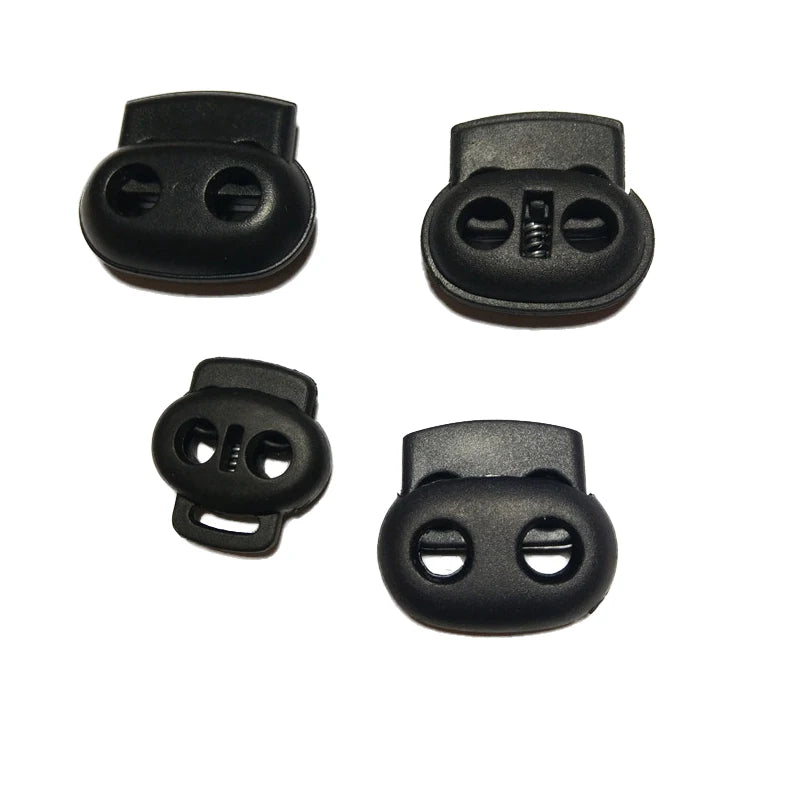 Adjustable Double 2 Hole Black Color Plastic Cord Lock Elastic Cord Stopper Spring Plastic Stopper