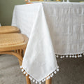 France Linen Table Cloth with Lace Cotton and Pompom Edge Rectangle Printed Decorative Tablecloth for Outdoor Parties Weddings