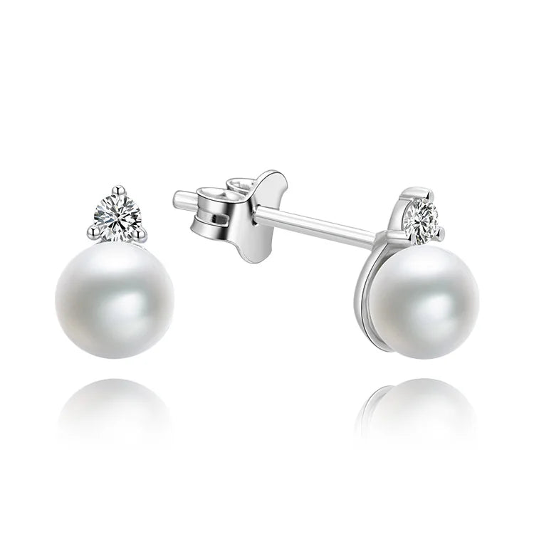 Handmade Fashion Jewellery 925 Sterling Silver Rhodium Plating  Earring Aaa Cubic Zirconia Freshwater Pearl Earing