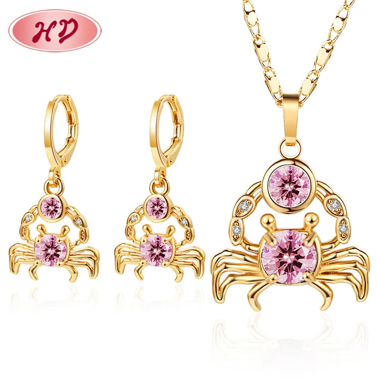 2022 HengDian Wholesale Luxurious Custom Elegant Crab Earrings Necklace Jewelry Sets for Women