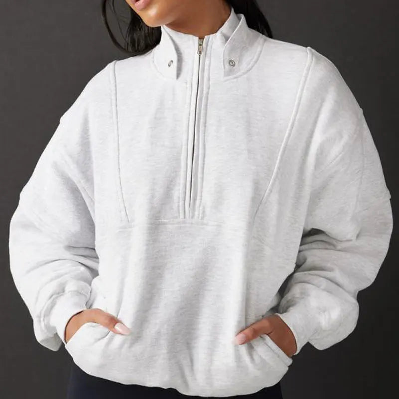 Oversize Embroidered Eco-Friendly Garment Dyed Autumn Cotton Fleece Women's Unisex Sports Lined Pullover 1/4 Zipper Jumper