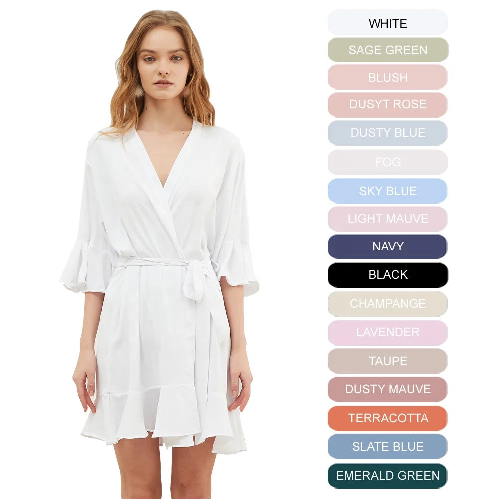 FUNG  6008 New Design  Plain Ruffle Bride Robe  Bridesmaid Robe Cotton  Wedding Dress