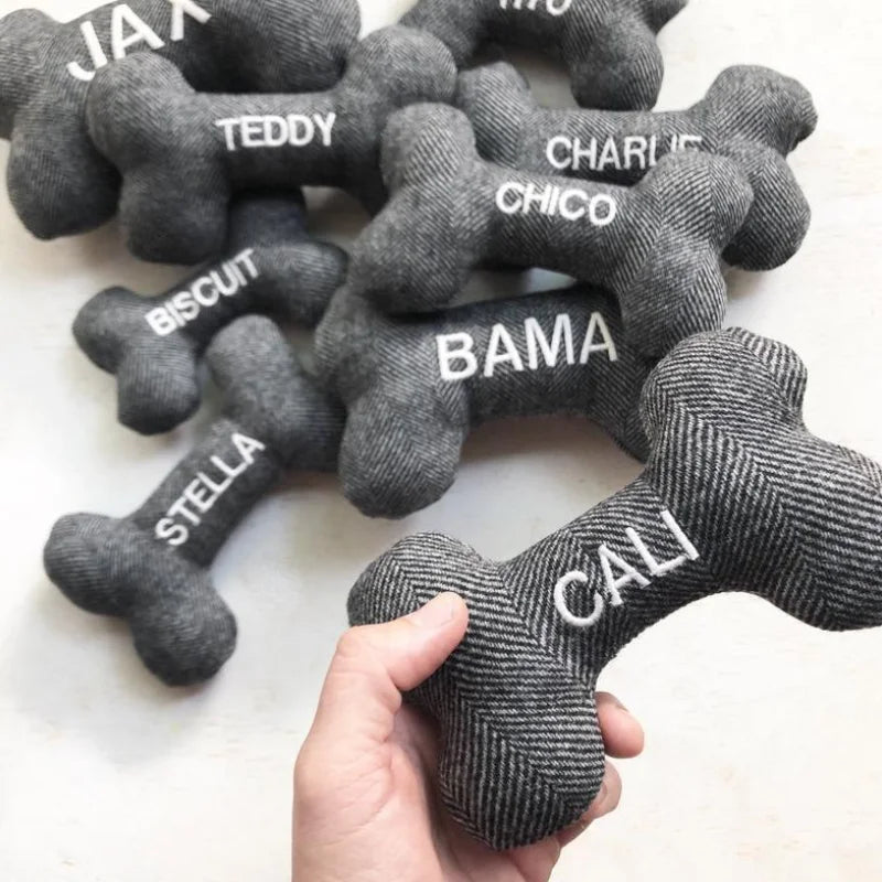 Personalized Fabric Durable Dog Toys Puppy Bone Toy with Embroidered Name