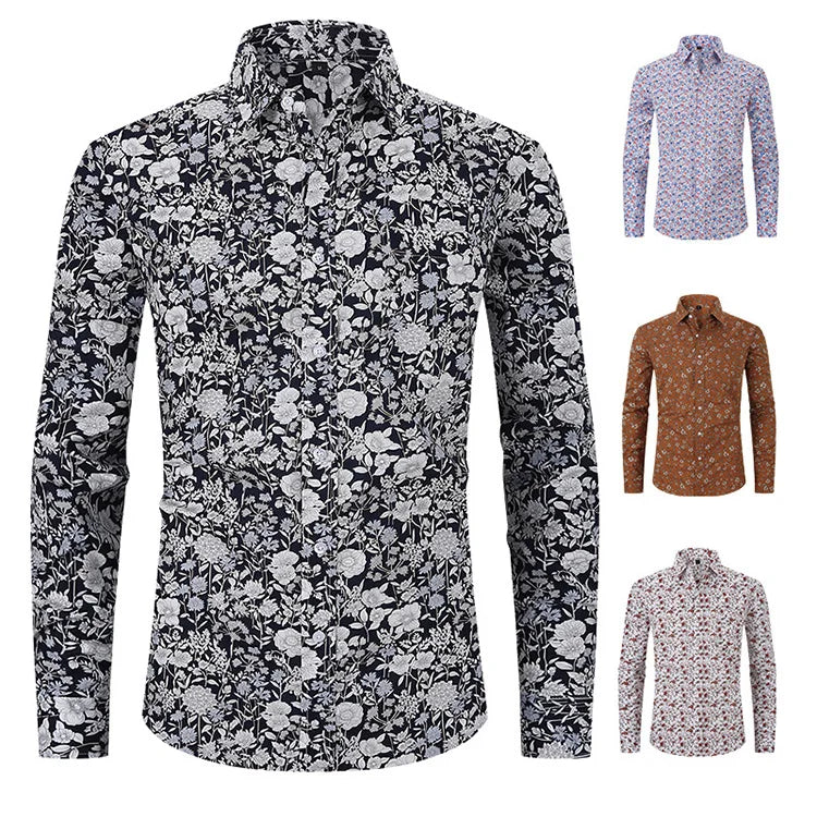 Wholesale Men's New Printed Shirt Spring Summer Long Sleeve Loose American Size Men's Shirt