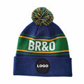 Custom Jacquard Letter Embroidered Bobble Hats Toque Pom Pom Knitted Winter Beanie Hat With Custom logo