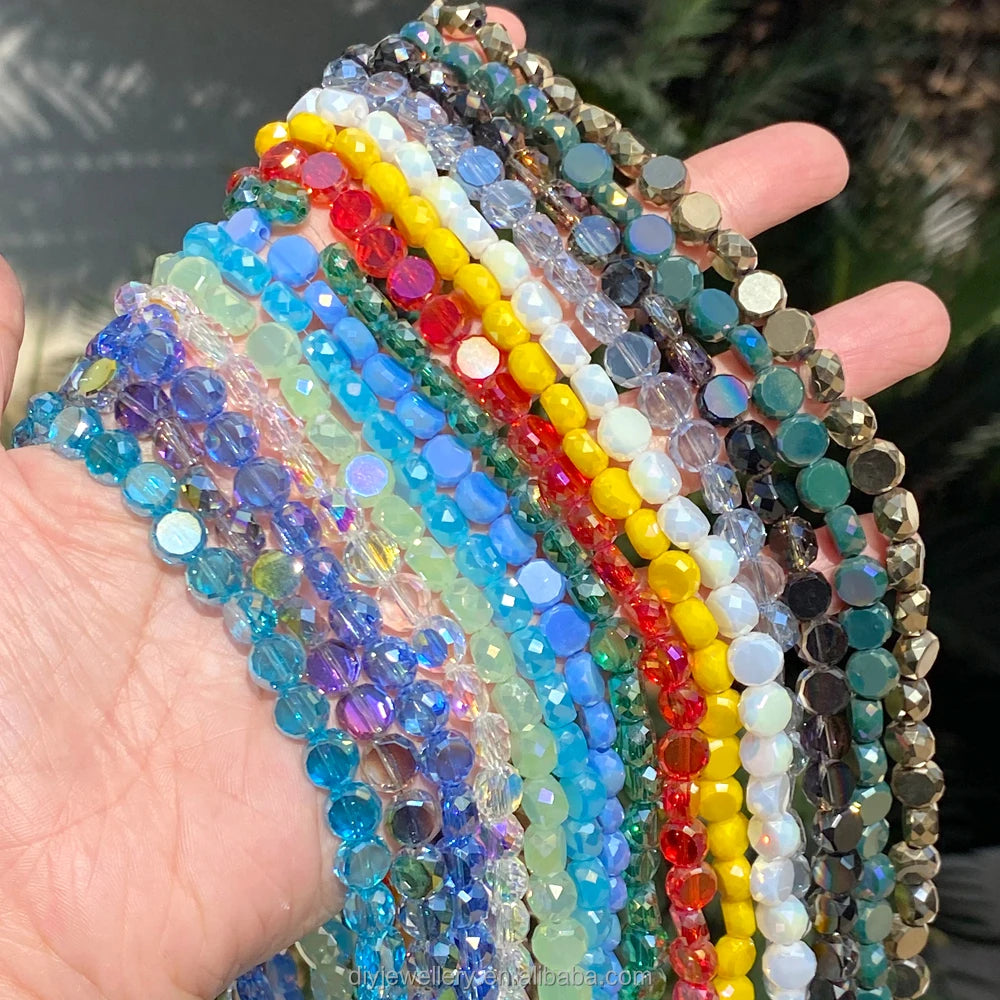 AsVrai U 8x5mm 95pcs Colorful Faceted Flat Round Shape Glass Beads for Jewelry Making DIY Bracelet Necklace Accessories