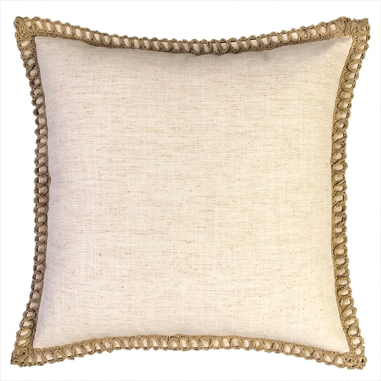 Geometric Pattern Striped Jute Lace Linen Woven Cushion Cover Square Shape Macrame Decorative Pillow for Home Living Room