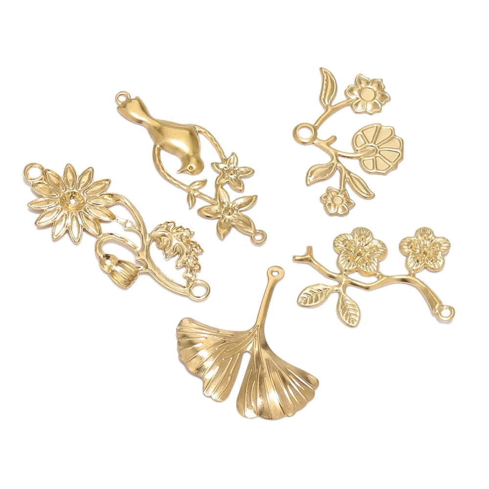 20pcs Fashion Stainless Steel Variety Flower Shape Flake Charms Pendants for DIY Earrings Findings Bracelet Accessories Jewelry