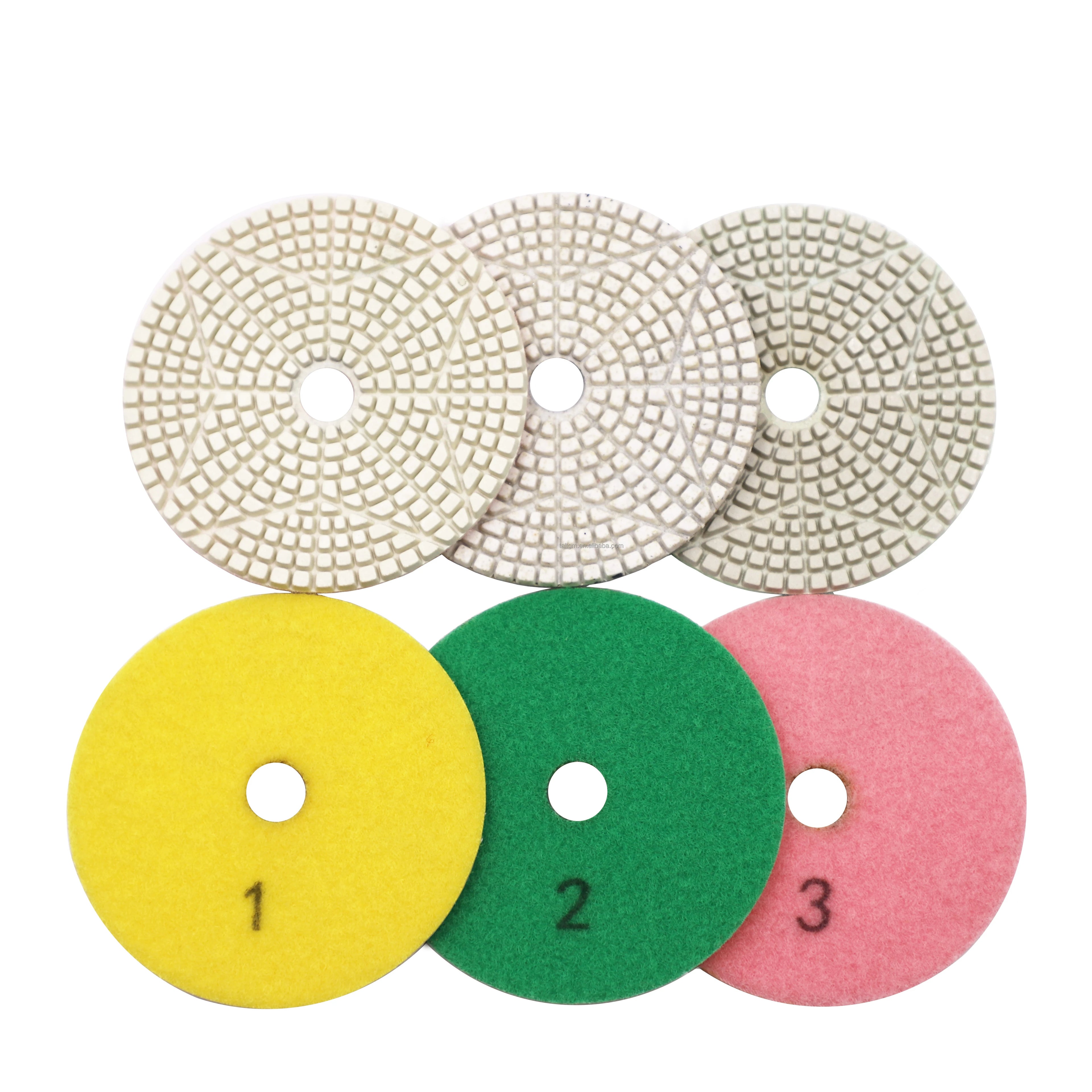 4 Inch 3 Step Diamond Polishing Pads Wet Use and Dry Use for Marble Granite Engineer Stone and Quartz