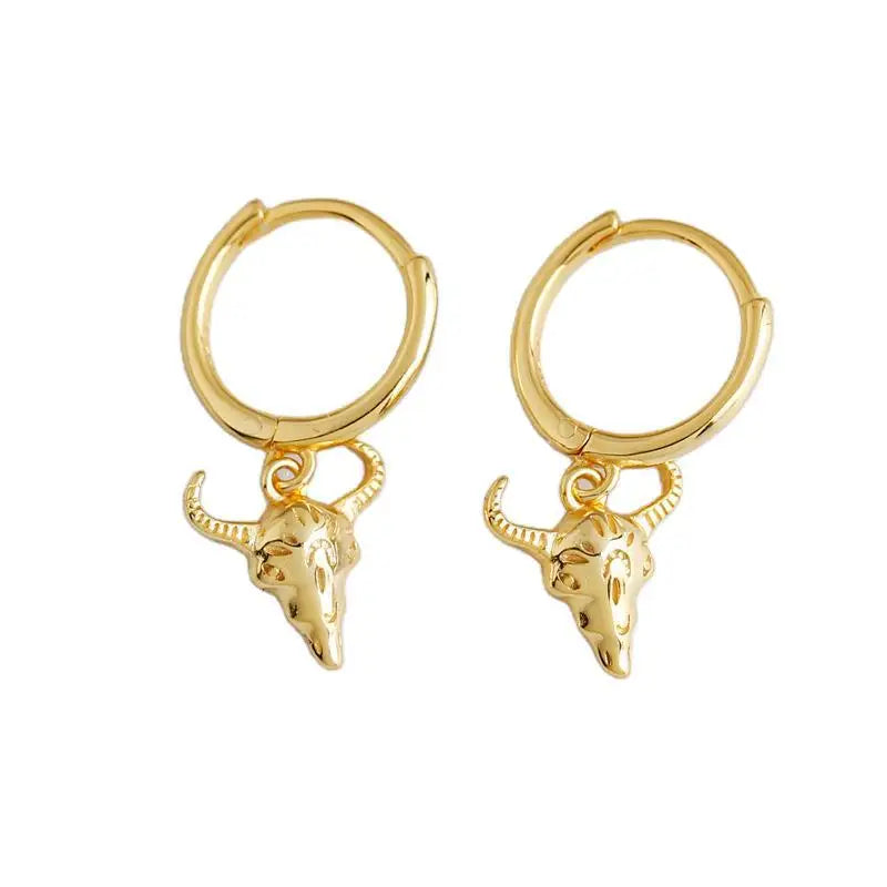Customized Fine Jewelry Skull Bull Head Pendant Earrings S925 Sterling Silver Animal Ear Clip Hoop Earrings