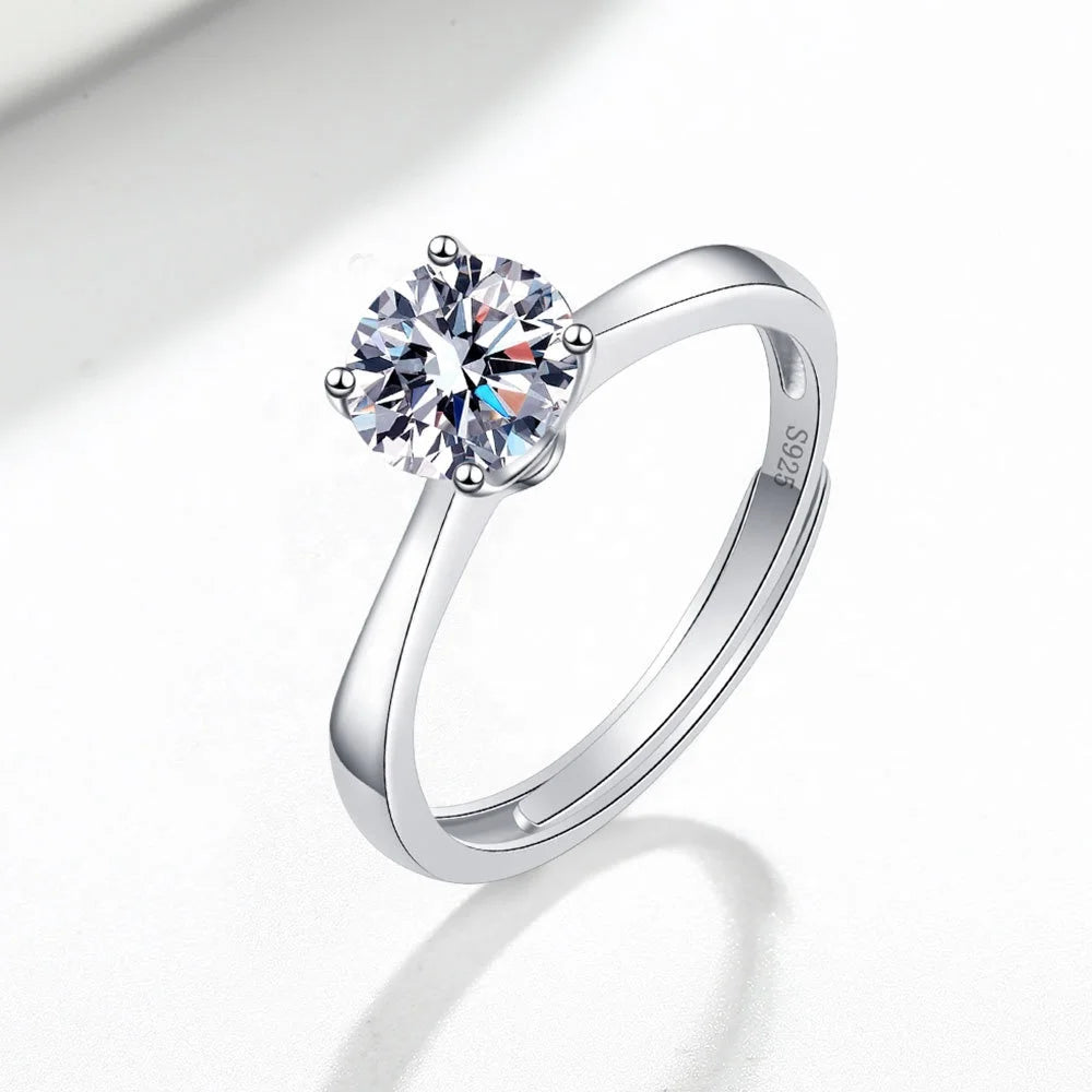 Wholesale Moissanite Jewelry Custom Ring Paved Micro 4 Claw Setting Solid 925 1CT Moissanite Diamond Ring Female Engagement