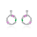 Fine Jewelry 925 Sterling Silver Gemstone Zircons Round Circle Stud Earrings for Women