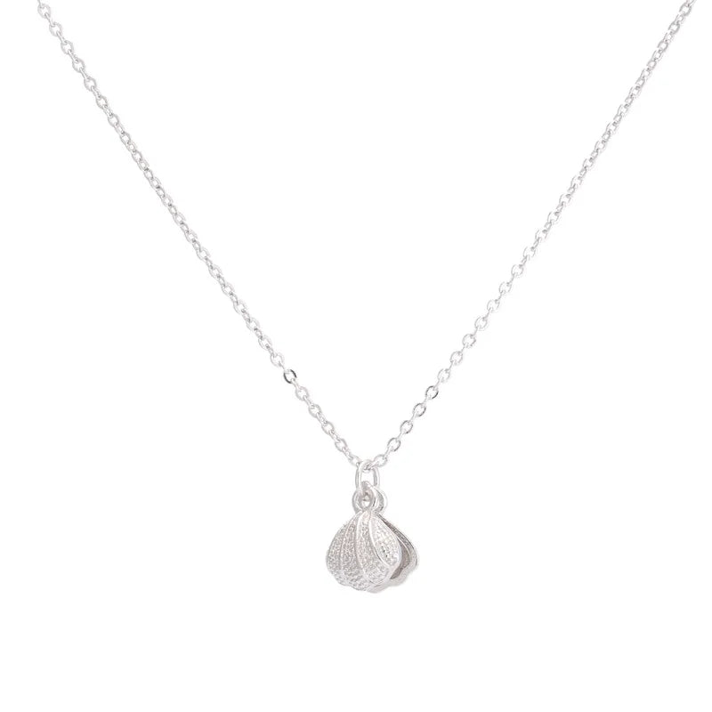 S925 Sterling Silver Necklace Korean Fashion Shell Necklace Women's Temperament Pearl Silver Jewelry