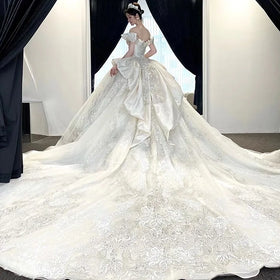 S0426T 2026Bohemian Style Luxury Wedding Dress A-Line Silhouette Heavy Lace Decoration Printed Elegant Hot Selling Bride Dress
